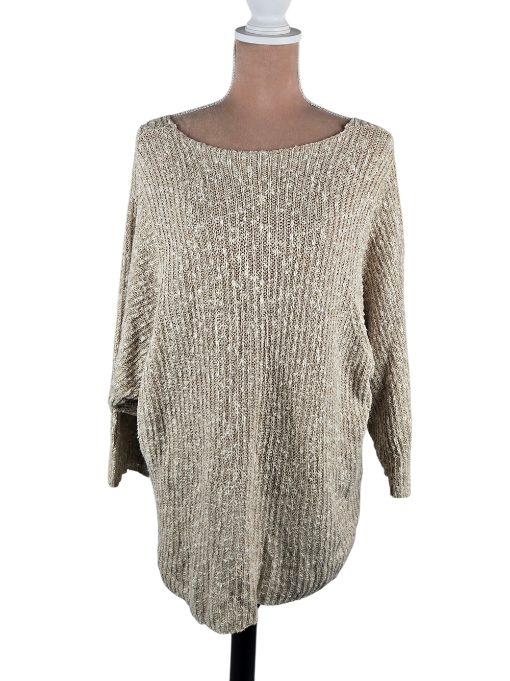 Bern Conrad Open Knit Sweater Linen Cotton Oversized Dolman Oatmeal Large